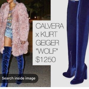 Carvela by Kurt Geiger blue velvet over the knee thigh high boots sz 38